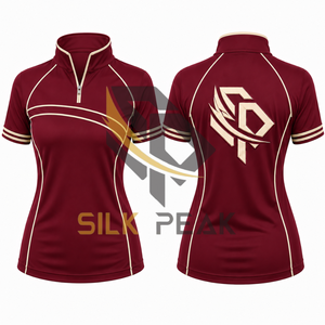 T-shirt décontracté sport tricoté à manches courtes pour femme, couleur bordeaux avec bordure blanche, séchage rapide, 100 % coton, écologique, idéal pour l'été - Product Image 4