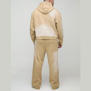 Ensemble de survêtement décontracté pour homme, coupe ample, en coton doux et respirant, style streetwear, effet délavé soleil. - Product Image 2