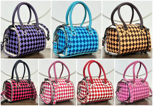 Premium Tooled Checkered Genuine Leather Women Handbags Crossbody Large Capacity Gym & Travel Speedy Duffel Bag For Daily Use - Product Image 5