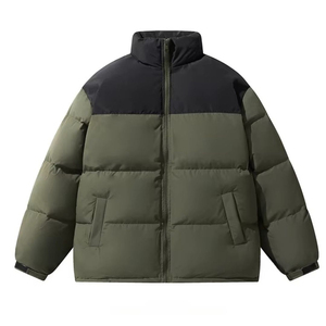 Men's <b>Black</b> <b>Puffer</b> Jacket Windproof Thick Polyester Winter Casual Stand Collar Zipper Closure Regular Fit Solid Color 2027 - Product Image 2
