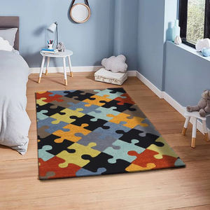 Tapis en laine tufté à la main, design abstrait coloré en forme de puzzle, tapis pour enfants pour salle de jeux, chambre d'enfant - Product Image 1