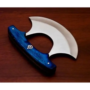 Couteau à découper en acier Damas avec manche en résine bleue, finition mate, écologique, ambidextre, avec étui en cuir - Product Image 4