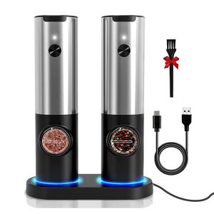 Moulin à sel et à poivre électrique rechargeable avec base de charge, indicateur LED et moulinage automatique - Catégorie de produit - Product Image 1