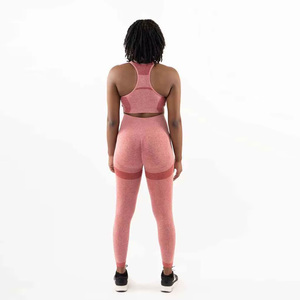 Women's Pink Seamless Yoga Set Racerback Crop <b>Top</b> High Waist Full Length Leggings Solid Color Spandex Polyester Activewear - Product Image 2