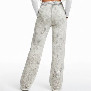 Women's Tie Dye Wide Leg Sweatpants High Waist Loose Fit Drawstring Casual Pants Full Length <b>Bleach</b> Stone Wash 100% Cotton - Product Image 2