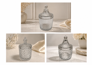 Empty Glass Candlestick Holder with <b>Lid</b> Ribbed Textured Round Container for Candle Making Home <b>Decor</b> Low MOQ Scented - Product Image 3