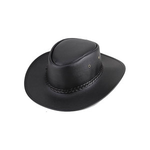 Leather Cowboy <b>Hat</b> with Braided <b>Band</b> Wide Brim Western Style <b>Hat</b> for Men and Women - Product Image 1