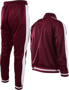 Men's Maroon <b>Tracksuit</b> Full Sleeve Zipper Closure Solid Color Sporty Style Regular Fit Polyester Autumn Wear Side Pockets - Product Image 2