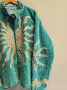 Handmade Teal Velvet Suzani <b>Jacket</b> for Women Bold <b>Silver</b> Sun Embroidery Boho Chic Ethnic Winter Coat Wholesale Fashion Export - Product Image 5
