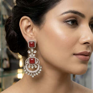 Designer Crystal Dangler <b>Earrings</b> with Stone Detailing-10575461GR - Product Image 1
