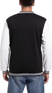 Veste universitaire homme noire et blanche, coupe classique, décontractée, en polyester et coton molletonné, col rabattu, fermeture boutonnée, pour l'automne - Product Image 5