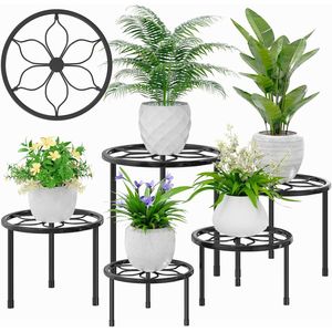 Ensemble de 5 supports de plantes en métal robustes, supports de pots de fleurs multiples, support rond noir pour paniers suspendus et accessoires - Product Image 1