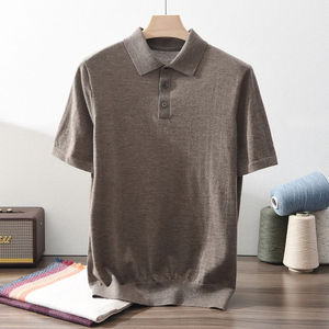 T-shirt pour homme de haute qualité, décontracté, uni, tricoté, à manches courtes, col POLO, hauts basiques - Product Image 1
