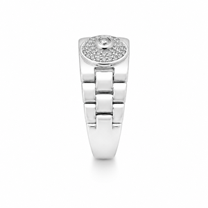 925 Sterling Silver Round Micro Pave Cubic Zirconia Link Band <b>Ring</b> for <b>Men</b> Wedding Party High Polish Finish - Product Image 4