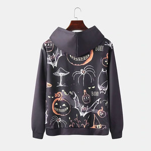 Sudadera con Capucha Estampada para Hombre, Corte Regular, 100% Poliéster, Sudadera Informal con Diseño de Calabaza, Murciélago y Araña, Ropa de Otoño - Product Image 2