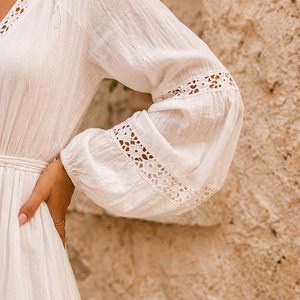 Vestido Maxi Boho de Encaje Blanco para Mujer, Algodón Voile Tejido, Transpirable, Antipilling, Vestido Elegante de Verano - Product Image 6