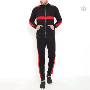 Ensemble de survêtement à capuche pour homme, rouge et noir, blocs de couleur, fermeture éclair intégrale, manches longues, coupe classique, vêtements de sport avec poches latérales, décontracté, printemps - Product Image 3