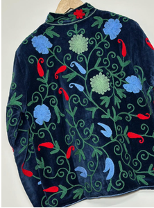 Reversible Velvet Embroidered <b>Jacket</b> With Floral <b>Pattern</b> Mandarin Collar Full Sleeve Autumn Wear Women's <b>Jackets</b> - Product Image 5