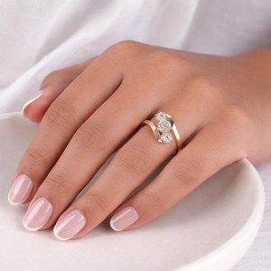 Wonderful Round Lab Grown Diamond DEF Color VS VVS Clarity 10K 14K 18K Solid Gold IGI Certified <b>Three</b> Stone Bypass Wedding Ring - Product Image 6