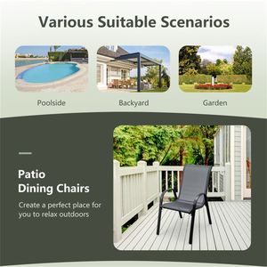 <b>Stackable</b> Patio Dining <b>Chairs</b> 2-Pack Ergonomic Gray Steel Frame Breathable Fabric <b>Outdoor</b> <b>Chairs</b> 330 LBS Capacity - Product Image 6