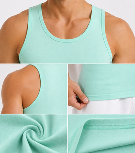 Camiseta sin mangas ajustada para hombre, mezcla de algodón transpirable de primera calidad, corte deportivo ajustado, absorbe la humedad, elástica y duradera, para el gimnasio o uso casual. - Product Image 6