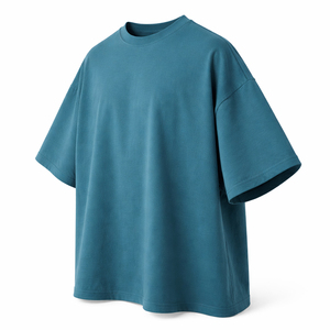 T-shirt à manches courtes de couleur unie surdimensionné pour homme, décontracté, col rond, jersey de coton uni, coupe régulière, longueur normale - Product Image 3