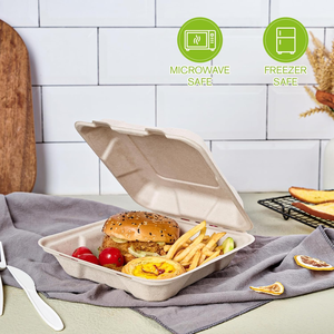 Contenants alimentaires jetables écologiques biodégradables imperméables robustes à charnière en forme de coquille 100 % compostables en bagasse 9x6 pouces - Product Image 2