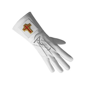 Gants de commandant des Templiers en cuir rouge avec broderie de croix dorée, qualité supérieure, pour la cérémonie maçonnique - Product Image 3