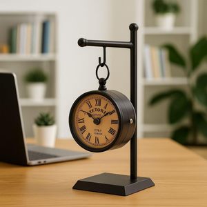 <b>Desk</b> <b>Clock</b> Circular Traditional Design Battery Operated Quartz Movement Silent Touch Sensing Needle Display Metal Frame - Product Image 6
