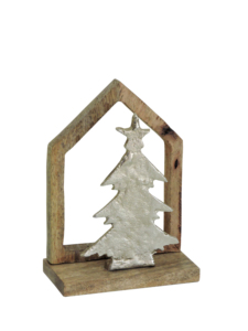 Figurine de sapin de Noël moderne et durable en aluminium nickelé Artesign, dans un cadre en bois, décoration de table - Product Image 1