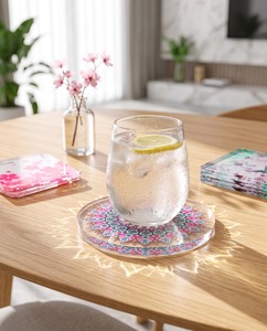 Modern Creative <b>Drink</b> Home Table Decorations <b>coaster</b> Multicolor Flower Shape clear Acrylic Plastic Eco-friendly Custom logo - Product Image 4