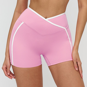 Shorts de sport pour femmes personnalisés avec logo, taille croisée, extensibles, color block, effet push-up, pour fitness et yoga - Product Image 2