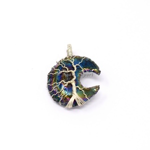 Cristal minéral naturel pierres de guérison opale lune fil Wrap pendentif en gros grande pierre gemme enveloppé pendentif pour bijoux Fengshui produits de pierre de guérison - Product Image 5