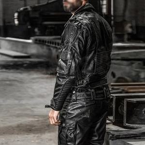 Veste zippée décontractée à col montant en cuir de vachette véritable pour homme et moto - Product Image 3