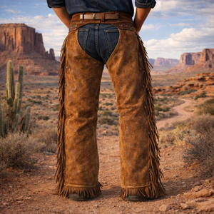 FAZMAX CORPORATION Chaps Vaqueros de Cuero Genuino para Hombre, Corte Regular de Talle Alto, Bolsillos Personalizados, Cierre con Hebilla y Flecos, para Montar a Caballo - Product Image 6
