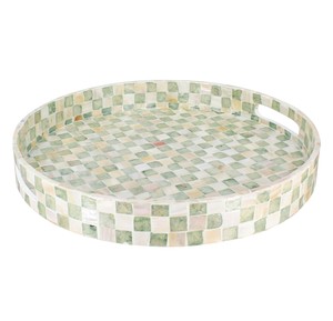 Bulk sale Mother of pearl <b>tray</b> Factory green floral mosaic shell mosaic round serving <b>tray</b> for office <b>desk</b> <b>organizer</b> - Product Image 3