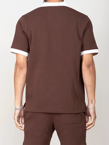 Men's Black Solid Color Short Sleeve <b>Polo</b> Shirt With <b>White</b> Collar And Cuff Casual Summer Knitted Cotton Top - Product Image 5