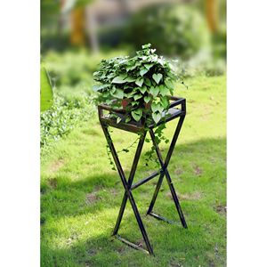 35.5 \ "lastra di pietra grigia con pianta in metallo nero/oro elegante ornamento da giardino - Product Image 1