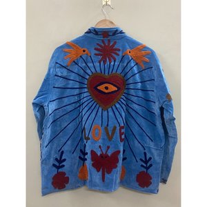 Handmade Embroidered Velvet <b>Jacket</b> Women Mandarin Collar Full Sleeve Floral Pattern Open Front Spring Coat - Product Image 5