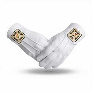 Gants de poignet en cuir blanc avec emblème maçonnique imprimé par transfert thermique, style uni, pour usage sportif - Product Image 1