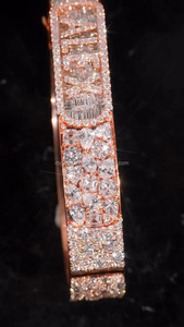 Women's Cuban Chain Bracelet Rose Gold Plated Hip Hop Brilliant Cut Iced Lab Grown Filled VVS Diamond IGI Certified <b>Bangles</b> - Product Image 4