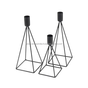 Bougeoir en fer géométrique de haute qualité en noir fini pour la décoration de fête de table à manger de mariage à prix compétitif - Product Image 4