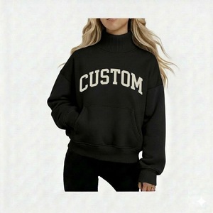 Sudadera de Forro Polar con Cuello Alto para Mujer, Diseño Personalizado, Holgada, Antiarrugas, de Secado Rápido, Transpirable, Suave, de Poliéster/Algodón - Product Image 6