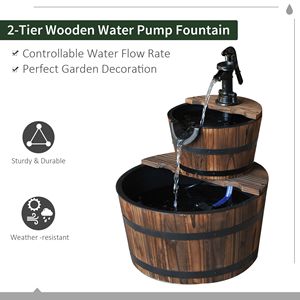 Fontana a Cascata a Doppio Livello con Barile, Elettrica, Autoportante in Legno per Giardino, Prato, Cortile, Parco e Decorazioni Esterne - Product Image 4