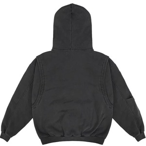 Sweat à capuche décontracté en coton coupe ample, personnalisé, surdimensionné, délavé à l'acide, couleur unie, OEM & ODM, pour hommes - Product Image 2