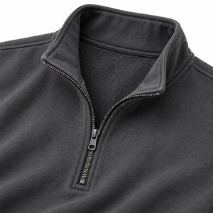 Sudadera de Hombre, Color Gris Oscuro, Cierre de Cremallera de un Cuarto, Corte Regular, Color Sólido, Cuello Alto Informal, Transpirable, 100% Algodón - Product Image 3