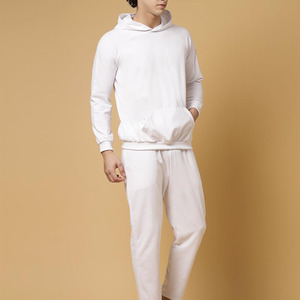 Chándal con Capucha para Hombre, Color Blanco, Manga Larga, Color Sólido, Ropa Casual, Transpirable, 100% Algodón, Corte Regular, con Bolsillos Laterales - Product Image 5