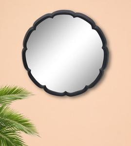 Modern Round Wall <b>Mirror</b> with Black Scalloped Frame Decorative Glass Design for Bedroom Living Room Accent - Product Image 3