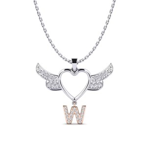 Pendentif Cœur Ailé en Argent 925 avec Moissanite et Lettre W – Bijou Unisexe Style Romantique – Idée Cadeau - Product Image 1
