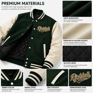 Unisex Varsity Jacket Green for Leather Sleeves Embroidered Logo <b>Covered</b> <b>Button</b> Eco-Friendly Winter Wear - Product Image 6